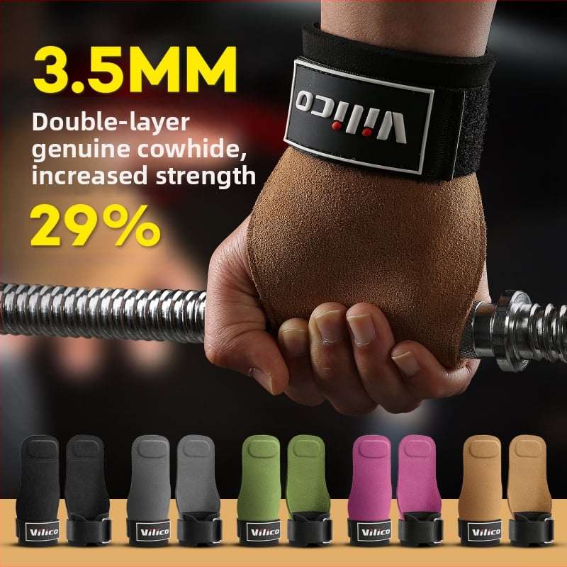 Protecție pentru palmă la ridicarea greutăților – piele de vită, anti-derapant, cu patru degete