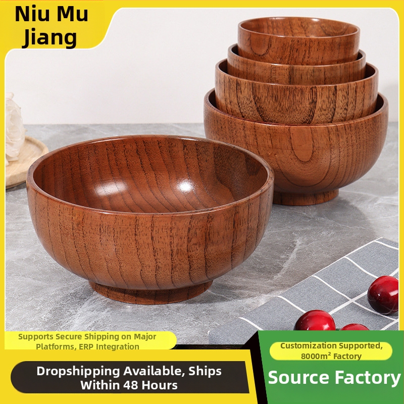 Sada drevených mis z dreva jujube, potravinárske kvality, vhodná na polievky, rezance, ryžu a jogurt, japonský štýl riadu