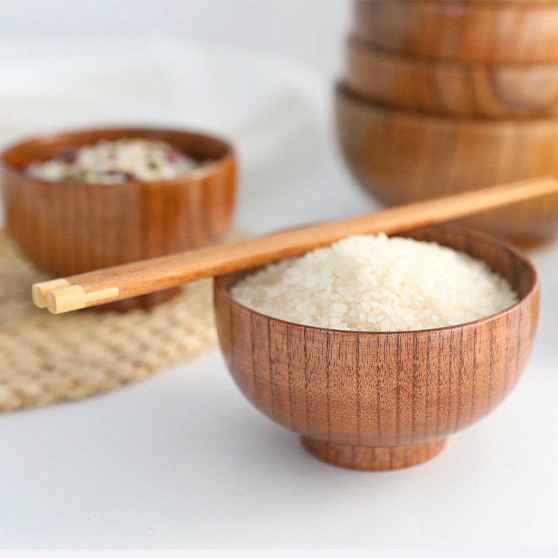 Sada drevených mis z dreva jujube, potravinárske kvality, vhodná na polievky, rezance, ryžu a jogurt, japonský štýl riadu