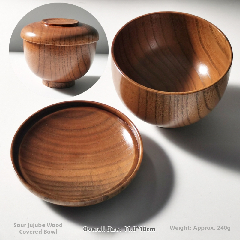 Sada drevených mis z dreva jujube, potravinárske kvality, vhodná na polievky, rezance, ryžu a jogurt, japonský štýl riadu