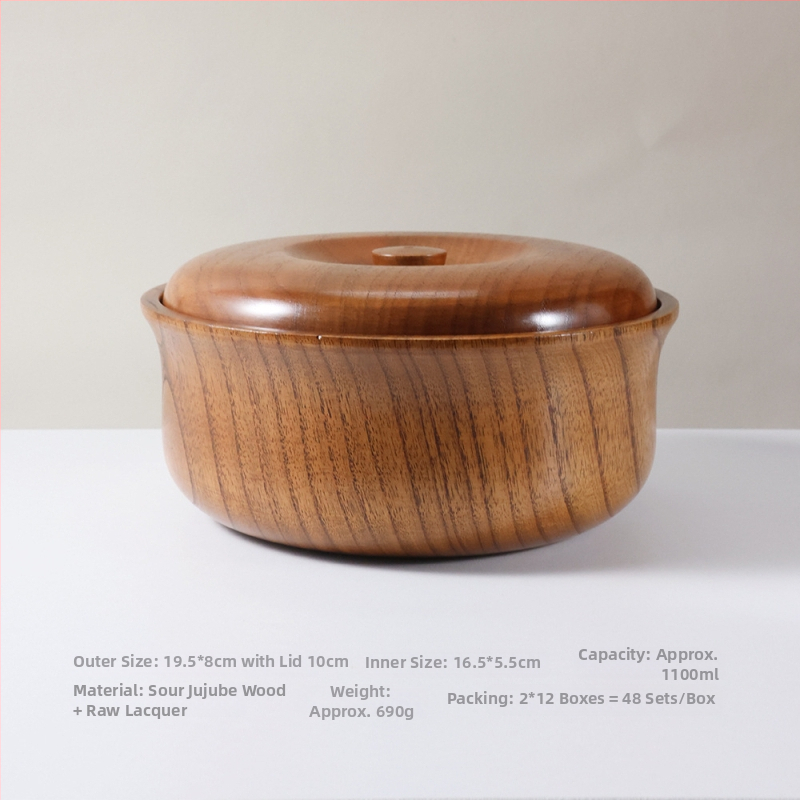 Sada drevených mis z dreva jujube, potravinárske kvality, vhodná na polievky, rezance, ryžu a jogurt, japonský štýl riadu
