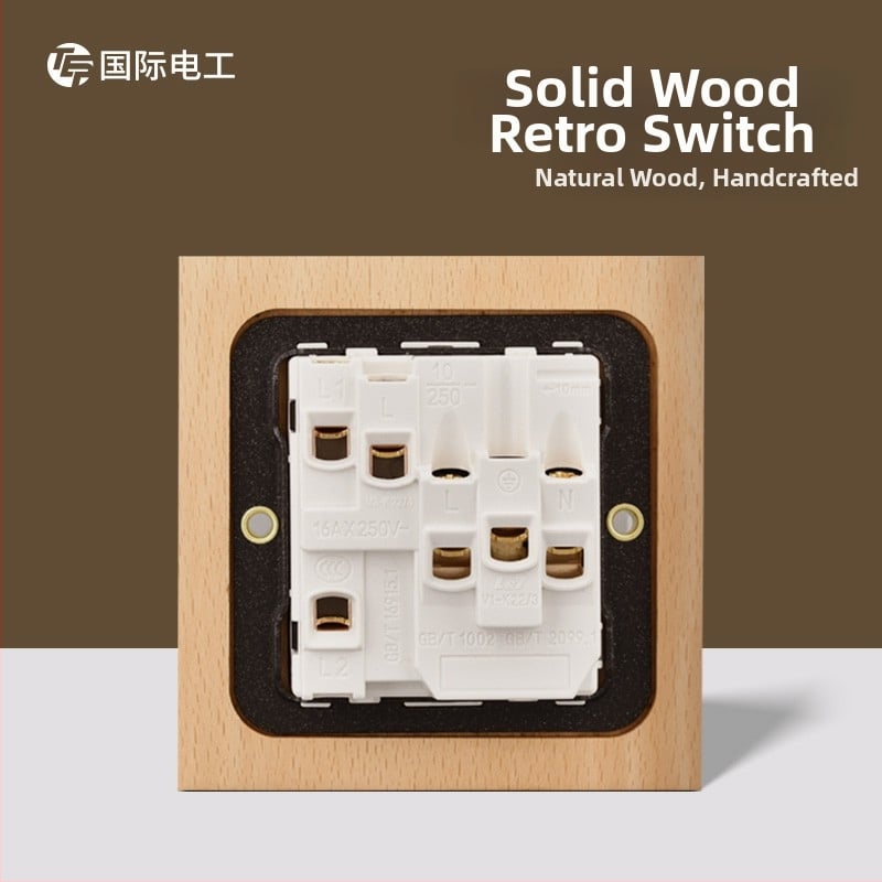 86 tipo sieninis jungiklio- kištuko skydelis iš masyvo, bronzinė svirtis, 10A/220V, 3C sertifikatas