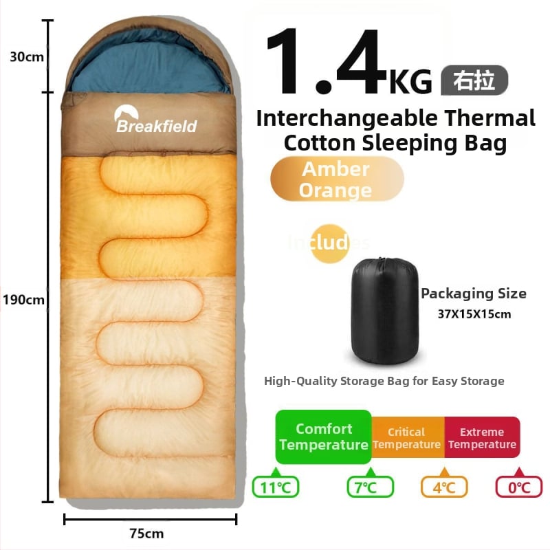 Outdoor stanovanie spací vak na kempovanie, vodeodolný, hrubý výplň, štýl obálky, s kapucňou (Výplň: duté bavlnené vlákno; Podšívka: Chunya Spinning; Materiál: polyester taft; Štruktúra: obálka; Hmotnosť: 1200 g)