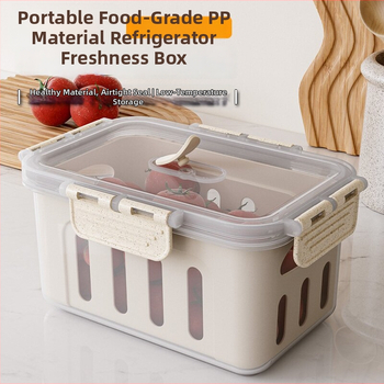 Maisto kokybės plastikinė laikymo dėžutė su dangčiu, sandari, su nusausinimo skyriaus vaisiams, tinkama mikrobangų krosnelei (Plastikas • Sandari • Nusausinimo skyrius • Mikrobangų)