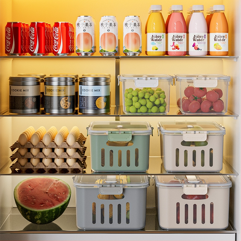 Pārtikas klases plastmasas uzglabāšanas kastīte ar vāku, noslēdzama, ar notekas atveri augļiem, piemērota mikroviļņu izmantošanai (Plastmasa • Noslēdzama • Notekas atvere • Mikroviļņu)