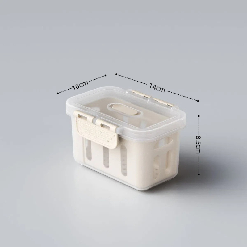 Maisto kokybės plastikinė laikymo dėžutė su dangčiu, sandari, su nusausinimo skyriaus vaisiams, tinkama mikrobangų krosnelei (Plastikas • Sandari • Nusausinimo skyrius • Mikrobangų)