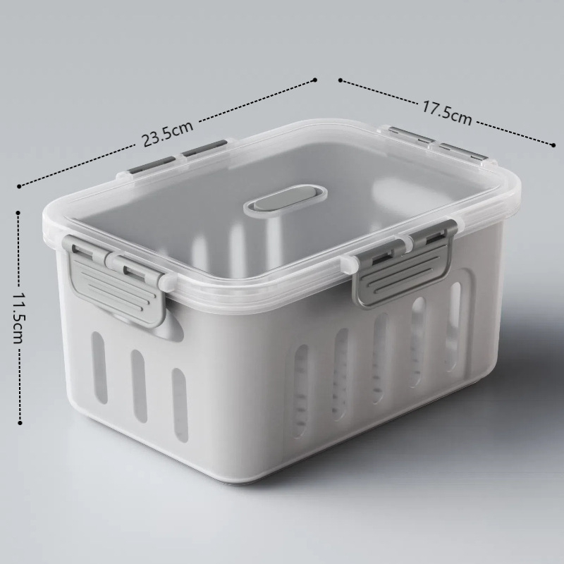 Maisto kokybės plastikinė laikymo dėžutė su dangčiu, sandari, su nusausinimo skyriaus vaisiams, tinkama mikrobangų krosnelei (Plastikas • Sandari • Nusausinimo skyrius • Mikrobangų)