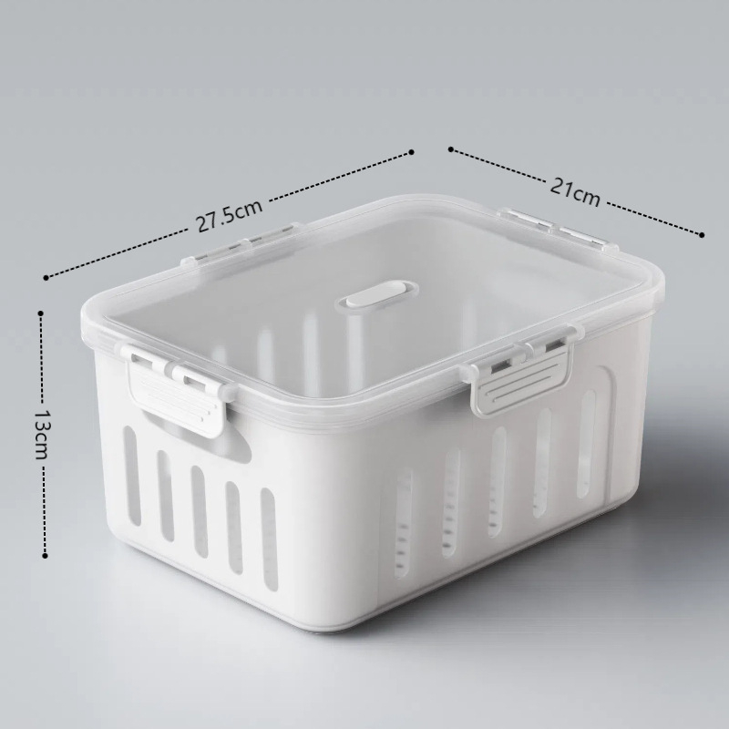 Maisto kokybės plastikinė laikymo dėžutė su dangčiu, sandari, su nusausinimo skyriaus vaisiams, tinkama mikrobangų krosnelei (Plastikas • Sandari • Nusausinimo skyrius • Mikrobangų)