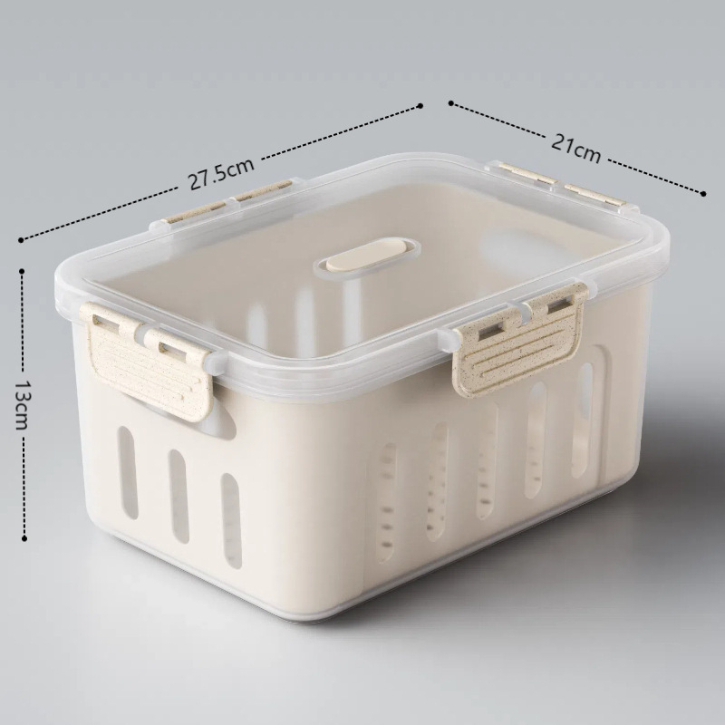 Maisto kokybės plastikinė laikymo dėžutė su dangčiu, sandari, su nusausinimo skyriaus vaisiams, tinkama mikrobangų krosnelei (Plastikas • Sandari • Nusausinimo skyrius • Mikrobangų)