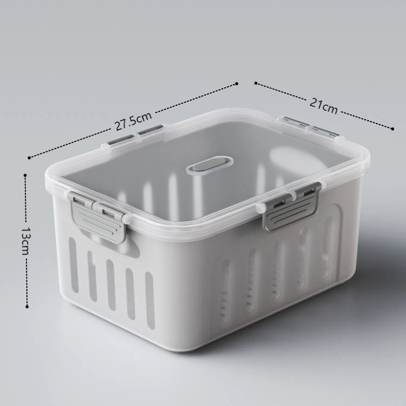 Maisto kokybės plastikinė laikymo dėžutė su dangčiu, sandari, su nusausinimo skyriaus vaisiams, tinkama mikrobangų krosnelei (Plastikas • Sandari • Nusausinimo skyrius • Mikrobangų)