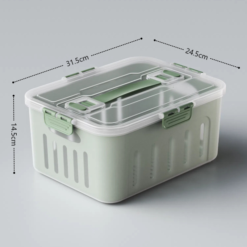 Maisto kokybės plastikinė laikymo dėžutė su dangčiu, sandari, su nusausinimo skyriaus vaisiams, tinkama mikrobangų krosnelei (Plastikas • Sandari • Nusausinimo skyrius • Mikrobangų)