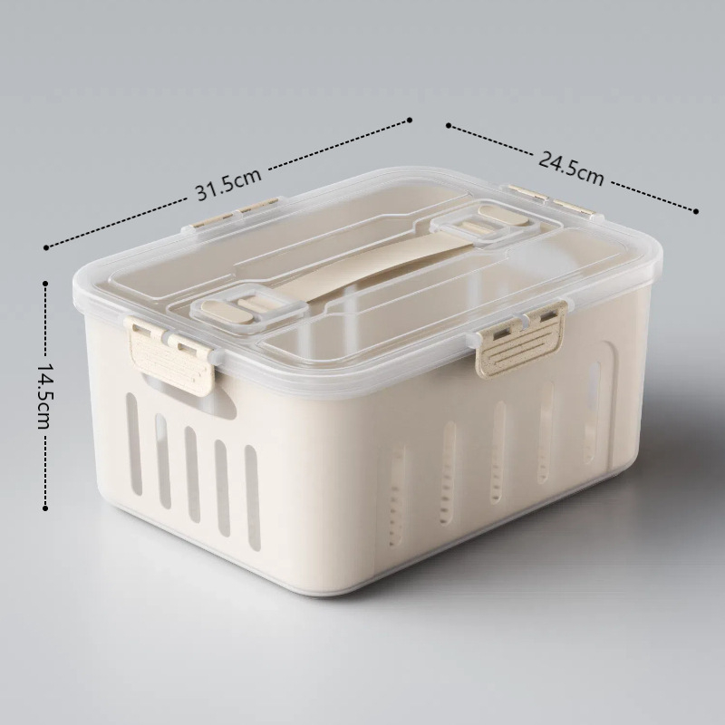 Maisto kokybės plastikinė laikymo dėžutė su dangčiu, sandari, su nusausinimo skyriaus vaisiams, tinkama mikrobangų krosnelei (Plastikas • Sandari • Nusausinimo skyrius • Mikrobangų)