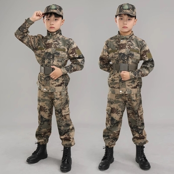 Treniruotės uniforma su kamufliažu, atspari vandeniui, iš cheminių pluoštų mišinio; vaikams, unisex, pavasaris–vasara–ruduo