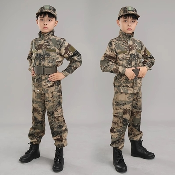 Treniruotės uniforma su kamufliažu, atspari vandeniui, iš cheminių pluoštų mišinio; vaikams, unisex, pavasaris–vasara–ruduo