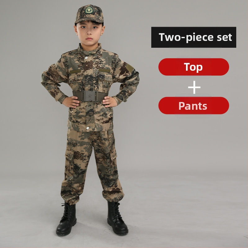 Treniruotės uniforma su kamufliažu, atspari vandeniui, iš cheminių pluoštų mišinio; vaikams, unisex, pavasaris–vasara–ruduo