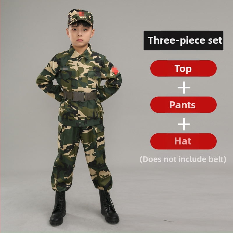 Treniruotės uniforma su kamufliažu, atspari vandeniui, iš cheminių pluoštų mišinio; vaikams, unisex, pavasaris–vasara–ruduo