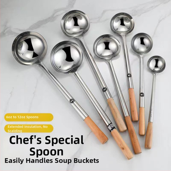 Nerezová lyžica na varenie s rukoväťou zo dreva alebo z nehrdzavejúcej ocele – protišmyková, moderný minimalistický štýl