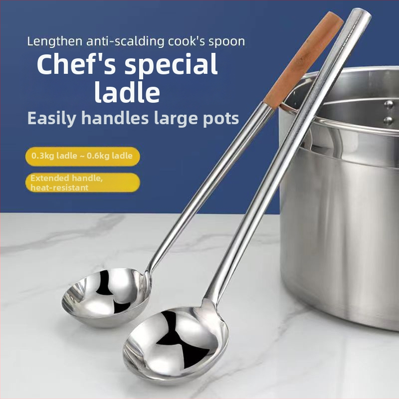 Nerezová lyžica na varenie s rukoväťou zo dreva alebo z nehrdzavejúcej ocele – protišmyková, moderný minimalistický štýl