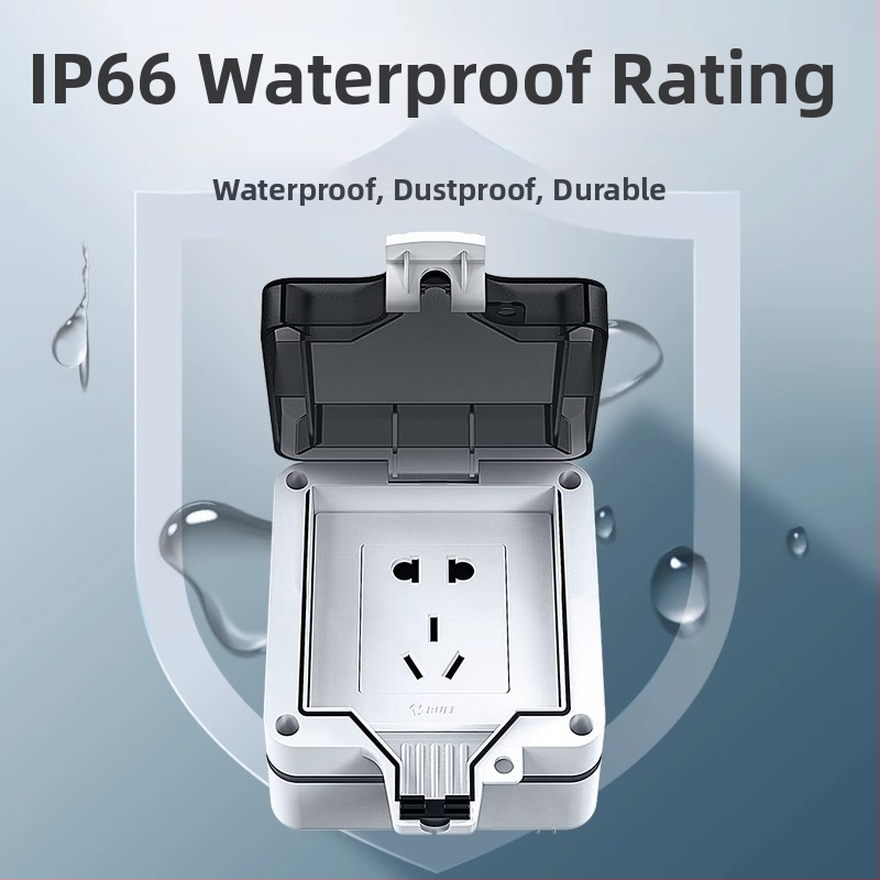 Vanjska vodootporna utičnica s integriranim površinskim prekidačem tipa 86, utičnica s pet priključaka u kišnoj kutiji, zidna montaža