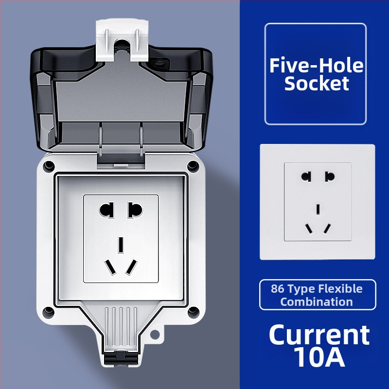 Vanjska vodootporna utičnica s integriranim površinskim prekidačem tipa 86, utičnica s pet priključaka u kišnoj kutiji, zidna montaža