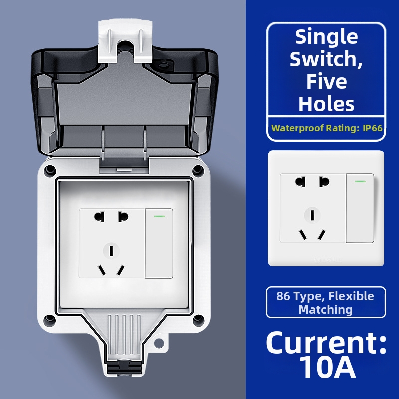 Vanjska vodootporna utičnica s integriranim površinskim prekidačem tipa 86, utičnica s pet priključaka u kišnoj kutiji, zidna montaža