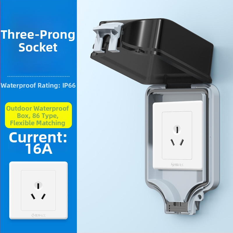 Vanjska vodootporna utičnica s integriranim površinskim prekidačem tipa 86, utičnica s pet priključaka u kišnoj kutiji, zidna montaža