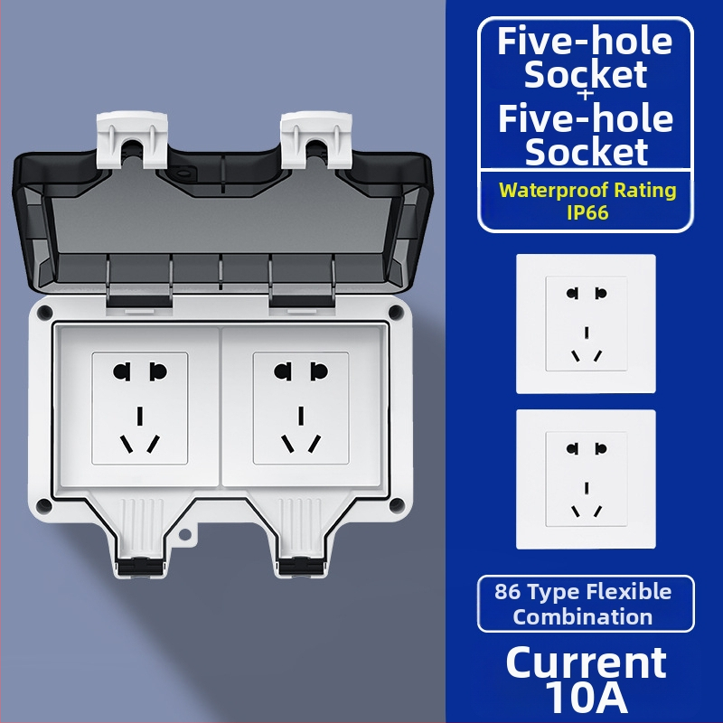 Vanjska vodootporna utičnica s integriranim površinskim prekidačem tipa 86, utičnica s pet priključaka u kišnoj kutiji, zidna montaža