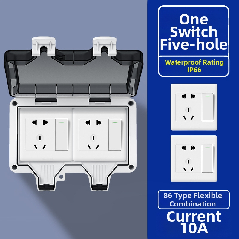 Vanjska vodootporna utičnica s integriranim površinskim prekidačem tipa 86, utičnica s pet priključaka u kišnoj kutiji, zidna montaža