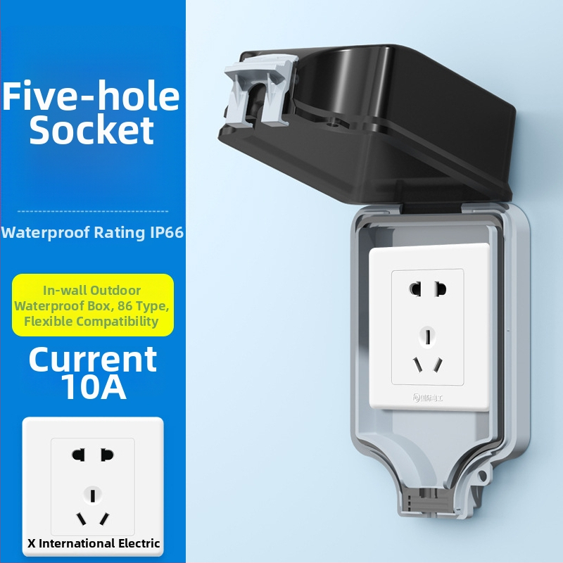 Vanjska vodootporna utičnica s integriranim površinskim prekidačem tipa 86, utičnica s pet priključaka u kišnoj kutiji, zidna montaža