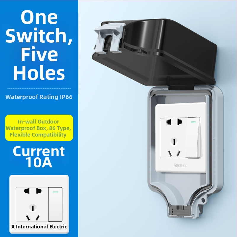 Vanjska vodootporna utičnica s integriranim površinskim prekidačem tipa 86, utičnica s pet priključaka u kišnoj kutiji, zidna montaža
