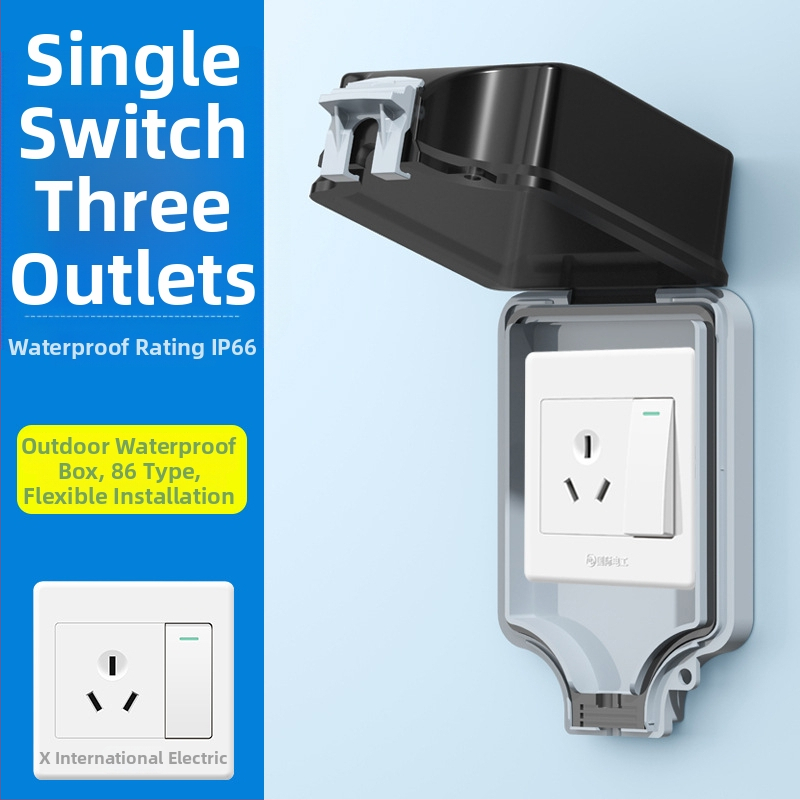 Vanjska vodootporna utičnica s integriranim površinskim prekidačem tipa 86, utičnica s pet priključaka u kišnoj kutiji, zidna montaža