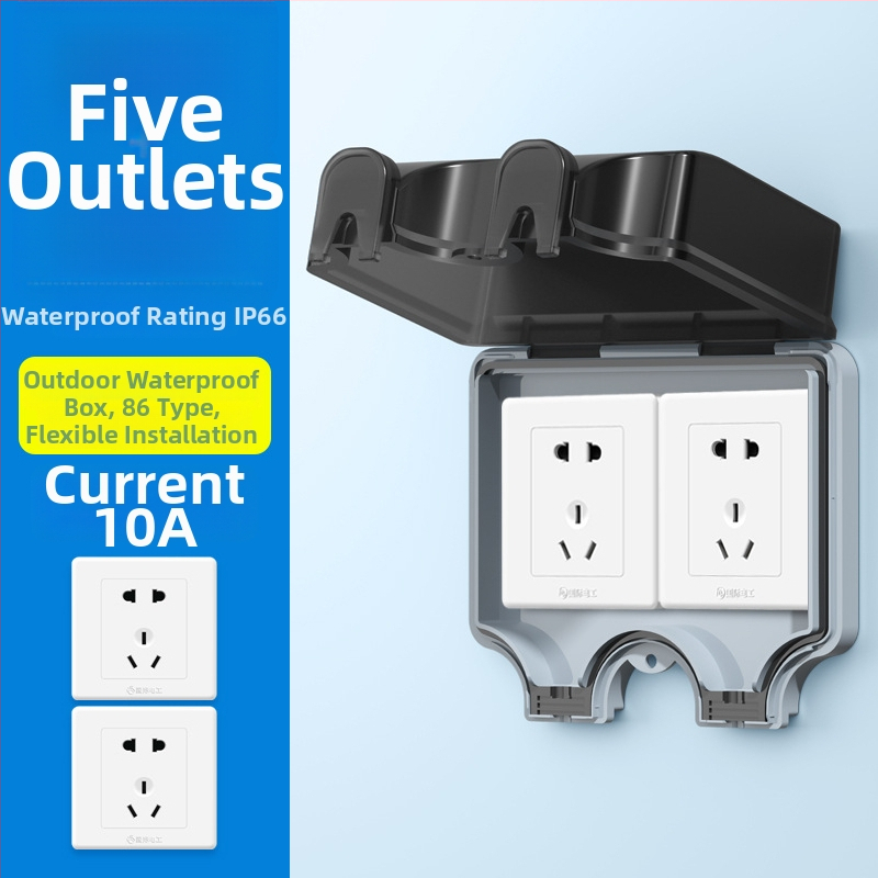 Vanjska vodootporna utičnica s integriranim površinskim prekidačem tipa 86, utičnica s pet priključaka u kišnoj kutiji, zidna montaža