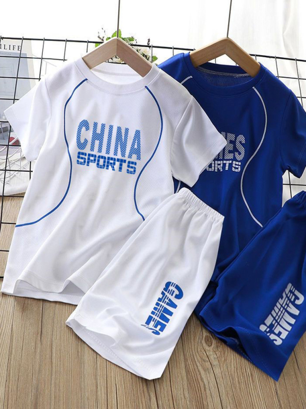 Fiúknak készült gyorsan száradó hálószövésű kétrészes készlet, nyár, 7–12 évesek