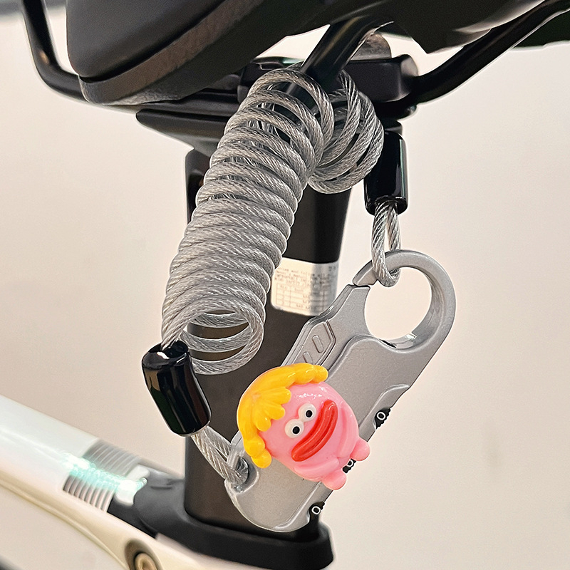 Dviratininko plieninio kabelio spyna su slaptažodžiu, mielas animacinis dizainas, svoris 1,0 kg, Amerikos stilius