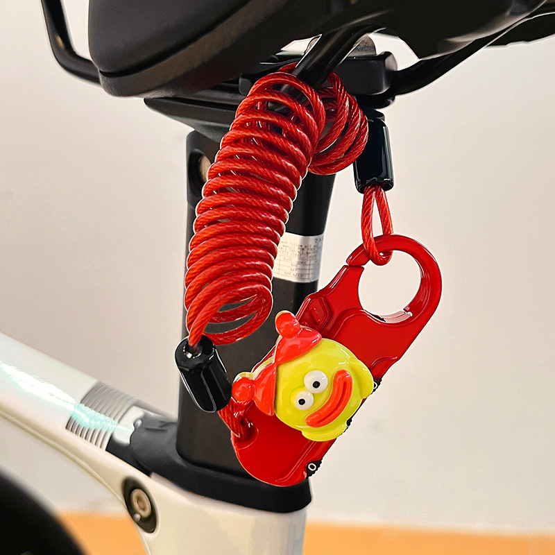 Dviratininko plieninio kabelio spyna su slaptažodžiu, mielas animacinis dizainas, svoris 1,0 kg, Amerikos stilius