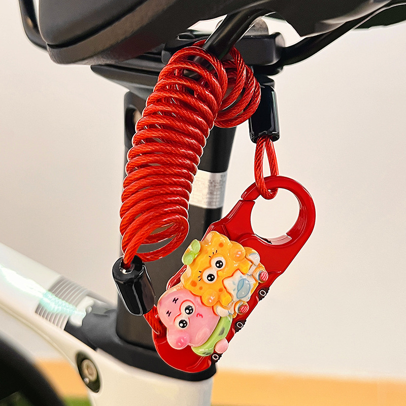 Dviratininko plieninio kabelio spyna su slaptažodžiu, mielas animacinis dizainas, svoris 1,0 kg, Amerikos stilius