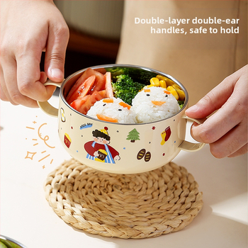 Detská miska na polievku z 316 nerezovej ocele s pokrievkou, dvojvrstvová, s dvoma uchami, nie je vhodná do mikrovlnky