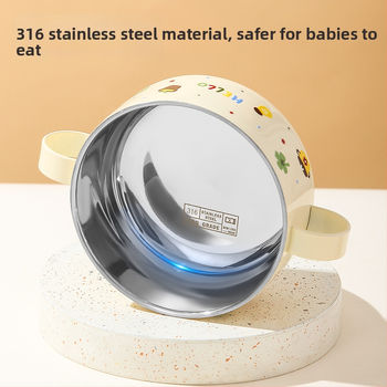 Detská miska na polievku z 316 nerezovej ocele s pokrievkou, dvojvrstvová, s dvoma uchami, nie je vhodná do mikrovlnky