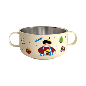 Dječja zdjela od 316 nerđajućeg čelika s poklopcem, dvostruki sloj, dvostruka ušica, nije pogodna za mikrovalnu