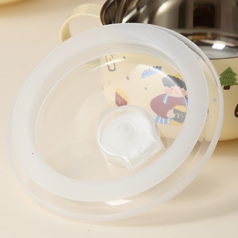 Dječja zdjela od 316 nerđajućeg čelika s poklopcem, dvostruki sloj, dvostruka ušica, nije pogodna za mikrovalnu