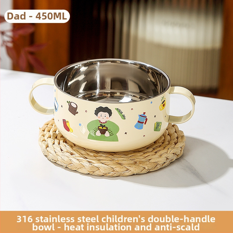 Detská miska na polievku z 316 nerezovej ocele s pokrievkou, dvojvrstvová, s dvoma uchami, nie je vhodná do mikrovlnky