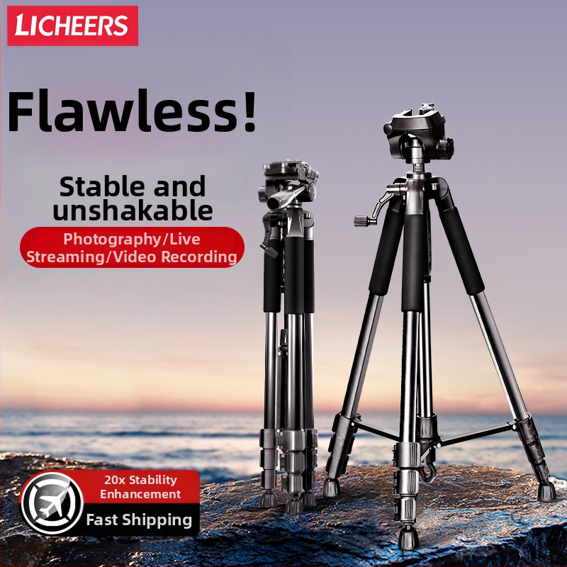 Kamerų trikojis grindinis stovas SLR, makro ir mobiliajam fotografavimui, 1,8 m aukštis, metalinė konstrukcija, 3-sekcių dizainas