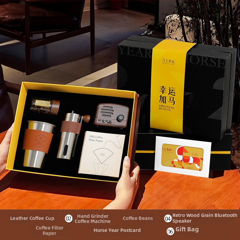 Rok koně: Sada darčekov na kávu pour-over s darčekovou škatuľkou – firemný dar, Lucky Horse