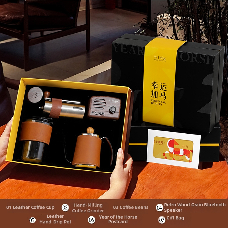 Rok koně: Sada darčekov na kávu pour-over s darčekovou škatuľkou – firemný dar, Lucky Horse