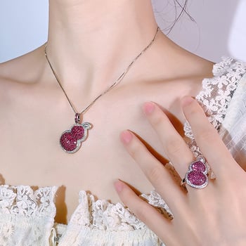 Moterų vario juvelyrinių rinkinių rinkinys: žiedas ir kaklo papuošalas su moliūgo formos pakabuku, dėžutės tipo grandinėlė, deimantinė apdaila