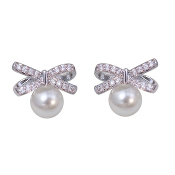 Kun ling naušnice - u obliku luka, s dijamantima, od srebra 99%, za žene, proljeće 2025