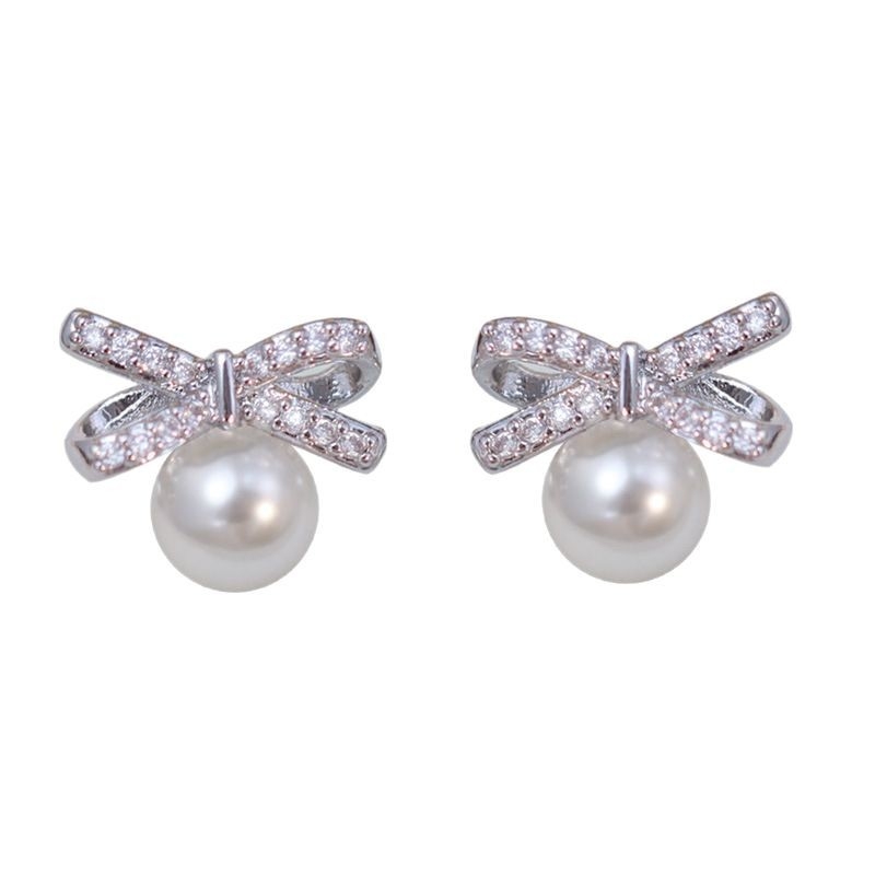 Kun ling naušnice - u obliku luka, s dijamantima, od srebra 99%, za žene, proljeće 2025