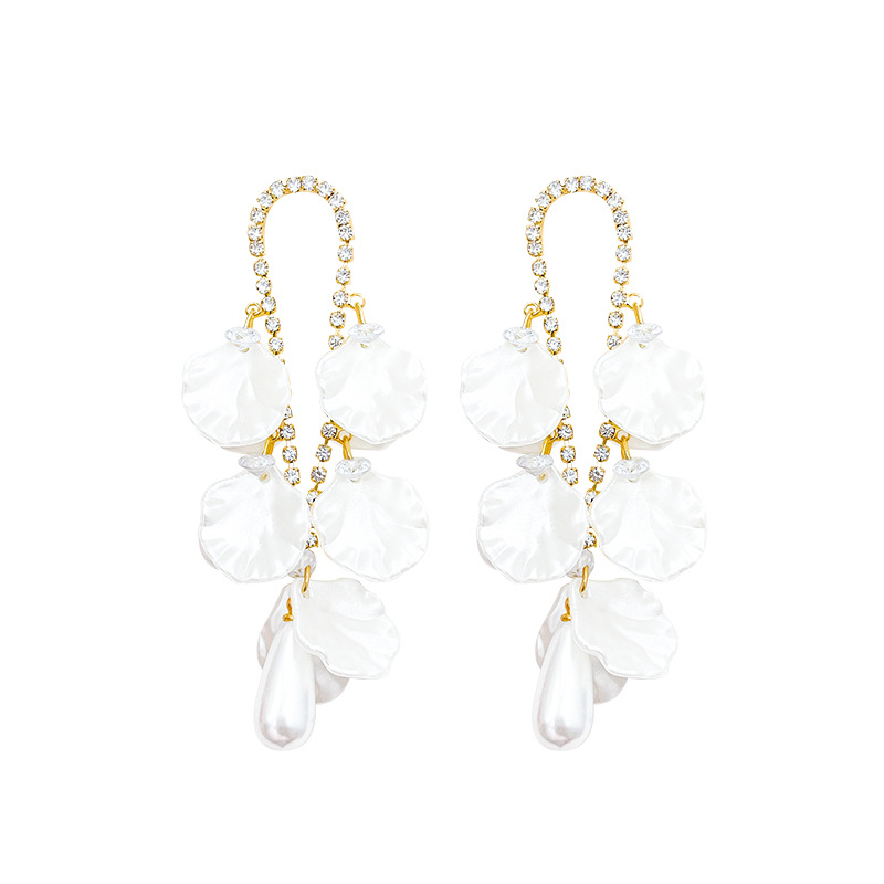 Naušnice s dugim resicama i dizajnom školjkastih latica (legura, dijamantno završetak, Star Yatu, cvjetno-geometrijski stil, za žene)