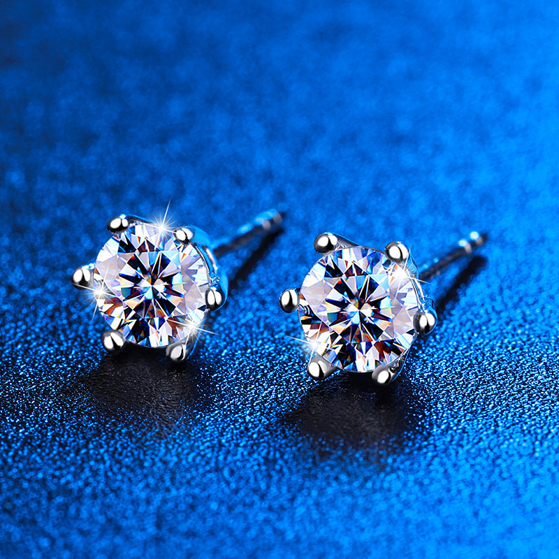 Stud fülbevalók: 925-ös ezüst Moissanittel, hatszögű rögzítés, egyszerű geometri design nőknek (Anyag: 925 ezüst; Kő: Moissanit; Rögzítés: Hatszög; Stílus: Egyszerű; Tisztaság: 92,5%)