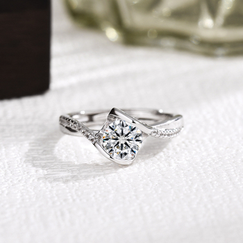 Inel cu Moissanite de 1 carat, Angel's Kiss, din cupru cu placare electroplată, geometrie în formă de U, pentru femei, stil OL, Origine Shanwei